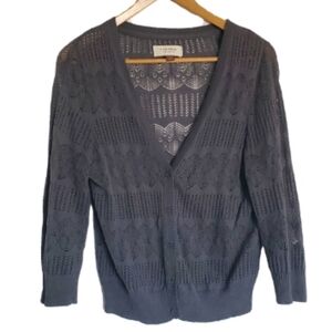 Sonoma Charcoal Gray Lace Knit Buttton Up Cardigan Preppy Sweater